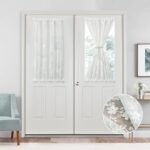 VOGOL Door Curtain 40 Inch Long, Sheer White Door Panels with Rod Pocket Top and Bottom, Linen Texture Floral Vine Pattern Doorway Curtains, 1 Panel