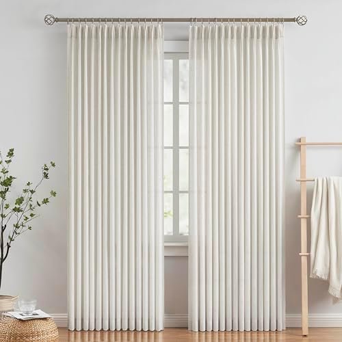 Vision Home Natural Pinch Pleated Semi Sheer Curtains Textured Linen Blended Light Filtering Window Curtains 90 inch for Living Room Bedroom Pinch Pleat Drapes with Hooks 2 Panels 42″ Wx90 L Vision Home Natural Pinch Pleated Semi Sheer Curtains Textured Linen Blended Light Filtering Window Curtains 90 inch for Living Room Bedroom Pinch Pleat Drapes with Hooks 2 Panels 42″ Wx90 L