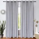 WUBODTI Silver Grey Curtains for Living Room 84 Inch Length 2 Panels, Sparkle Metallic Faux Silk Curtain Drapes Shiny Light Gray Satin Curtains Modern Grommets Light Filtering Curtain for Bedroom