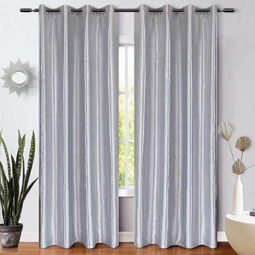 WUBODTI Silver Grey Curtains for Living Room 84 Inch Length 2 Panels, Sparkle Metallic Faux Silk Curtain Drapes Shiny Light Gray Satin Curtains Modern Grommets Light Filtering Curtain for Bedroom WUBODTI Silver Grey Curtains for Living Room 84 Inch Length 2 Panels, Sparkle Metallic Faux Silk Curtain Drapes Shiny Light Gray Satin Curtains Modern Grommets Light Filtering Curtain for Bedroom