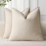 decorUhome Summer Decorative Linen Throw Pillow Covers 20×20 Inch Set of 2 Natural Beige Pillow Covers with Flange Edges Soft Farmhouse Boho Accent Pillow Cases for Couch Bed Living Room