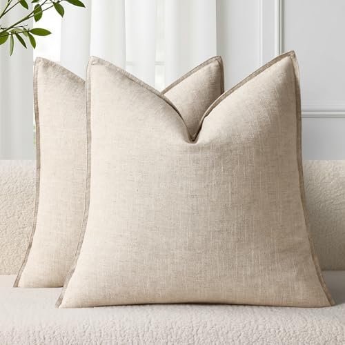 decorUhome Summer Decorative Linen Throw Pillow Covers 20×20 Inch Set of 2 Natural Beige Pillow Covers with Flange Edges Soft Farmhouse Boho Accent Pillow Cases for Couch Bed Living Room decorUhome Summer Decorative Linen Throw Pillow Covers 20×20 Inch Set of 2 Natural Beige Pillow Covers with Flange Edges Soft Farmhouse Boho Accent Pillow Cases for Couch Bed Living Room