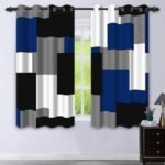 95% Blackout Curtains for Bedroom 63 Inch Long 2 Panels Set Royal Blue Grey Modern Abstract Geometric Black Out Curtains Insulated Room Darkening Window Drapes for Living Room, 52Wx63L