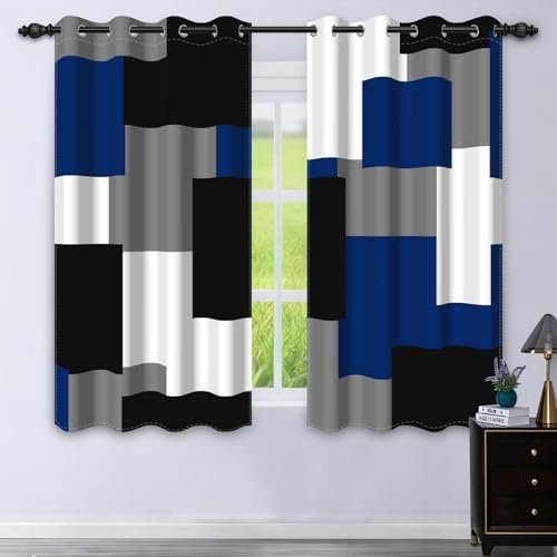 95% Blackout Curtains for Bedroom 63 Inch Long 2 Panels Set Royal Blue Grey Modern Abstract Geometric Black Out Curtains Insulated Room Darkening Window Drapes for Living Room, 52Wx63L 95% Blackout Curtains for Bedroom 63 Inch Long 2 Panels Set Royal Blue Grey Modern Abstract Geometric Black Out Curtains Insulated Room Darkening Window Drapes for Living Room, 52Wx63L