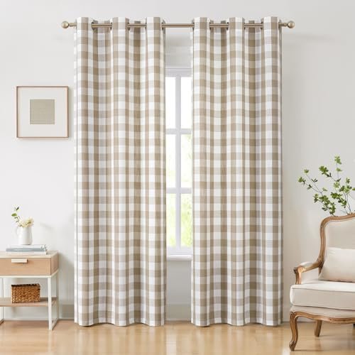 Amzdecor Buffalo Plaid Grommet Curtains 84 Inch Length, Tan Semi-Sheer Gingham Check Farmhouse Rustic Textured Curtains Drapery for Living Room Bedroom,2 Panels (40″ x 84″,Beige/Tan & White) Amzdecor Buffalo Plaid Grommet Curtains 84 Inch Length, Tan Semi-Sheer Gingham Check Farmhouse Rustic Textured Curtains Drapery for Living Room Bedroom,2 Panels (40″ x 84″,Beige/Tan & White)