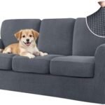 CHUN YI 7 Piece Couch Covers Sofa Covers Washable, Stretch Sofa Slipcovers for 3 Cushion Couch with Seperate Backrest and Cushion Covers, Anti Slip Furniture Protector for Dogs Pets (Large, Grey)