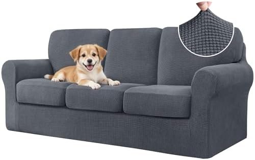 CHUN YI 7 Piece Couch Covers Sofa Covers Washable, Stretch Sofa Slipcovers for 3 Cushion Couch with Seperate Backrest and Cushion Covers, Anti Slip Furniture Protector for Dogs Pets (Large, Grey) CHUN YI 7 Piece Couch Covers Sofa Covers Washable, Stretch Sofa Slipcovers for 3 Cushion Couch with Seperate Backrest and Cushion Covers, Anti Slip Furniture Protector for Dogs Pets (Large, Grey)