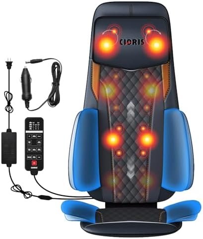 CLORIS Neck Back Massager with Heat, Automatic Adjustable Neckrest, 3D Shiatsu Compress & Rolling Massage Chair Pad for Full Body Relaxation, Home Office Chair Use, Gift for Family & Friends Blue CLORIS Neck Back Massager with Heat, Automatic Adjustable Neckrest, 3D Shiatsu Compress & Rolling Massage Chair Pad for Full Body Relaxation, Home Office Chair Use, Gift for Family & Friends Blue