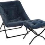 Comfy Saucer Chair for Adults, Soft Faux Fur Bedroom Chair with Ottoman, Accent Dorm Chairs, Living Room Reading Chairs and Footstool, Folding Seat for Teens, X-Large, Navy Blue