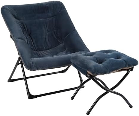 Comfy Saucer Chair for Adults, Soft Faux Fur Bedroom Chair with Ottoman, Accent Dorm Chairs, Living Room Reading Chairs and Footstool, Folding Seat for Teens, X-Large, Navy Blue Comfy Saucer Chair for Adults, Soft Faux Fur Bedroom Chair with Ottoman, Accent Dorm Chairs, Living Room Reading Chairs and Footstool, Folding Seat for Teens, X-Large, Navy Blue