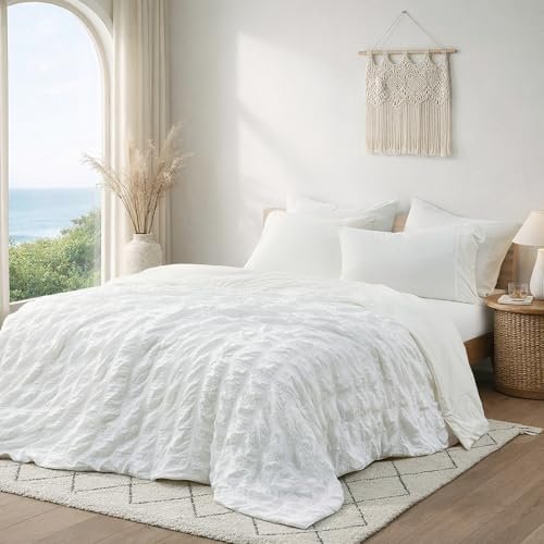 Cozy Bliss Cooling Comforter Seersucker Plaid King Size, Q-Max 0.45 Lightweight Cooling Blanket, Breathable Silk Smooth Summer Bedding Quilt for Hot Sleepers Night Sweats White Cozy Bliss Cooling Comforter Seersucker Plaid King Size, Q-Max 0.45 Lightweight Cooling Blanket, Breathable Silk Smooth Summer Bedding Quilt for Hot Sleepers Night Sweats White