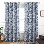 DriftAway Julia Blackout Curtains for Bedroom Navy Floral Watercolor Pattern Double Layer Thermal Insulated Sound Reducing Room Darkening Drapes for Living Room Grommet 2 Panels Each W52 x L84 Navy