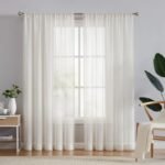 FMFUNCTEX Linen Sheer Curtains for Bedroom, Beige Curtains 84 inches Long for Living Room, Natural Flax Blend Window Draperies for Farmhouse Curtain, Rod Pocket 2 Panels