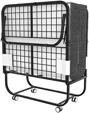 Folding Bed with Mattress Portable Foldable Guest Beds Cot Size Rollaway Beds for Adults with Luxurious Memory 5 Inch Foam Mattress and Super Sturdy Frame, 75 x 31 Inch Folding Bed with Mattress Portable Foldable Guest Beds Cot Size Rollaway Beds for Adults with Luxurious Memory 5 Inch Foam Mattress and Super Sturdy Frame, 75 x 31 Inch