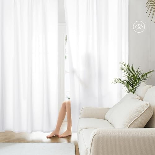 HOMEIDEAS Non-See-Through White Privacy Sheer Curtains 52 X 84 Inches Long 2 Panels Sheer Curtains Light Filtering Window Curtains Drapes for Bedroom Living Room HOMEIDEAS Non-See-Through White Privacy Sheer Curtains 52 X 84 Inches Long 2 Panels Sheer Curtains Light Filtering Window Curtains Drapes for Bedroom Living Room