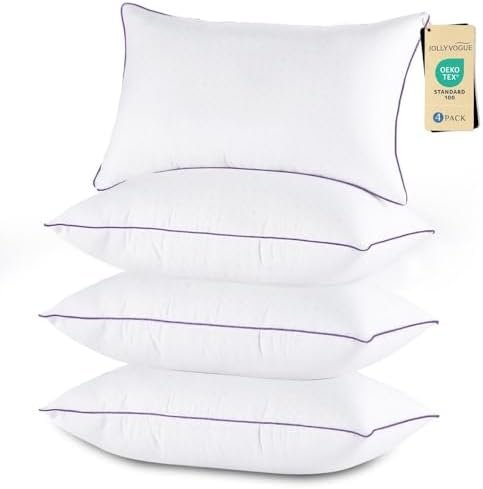JOLLYVOGUE Pillows Standard Size Set of 4, Washable Supportive Full Size Bed Pillows with Super Soft Down Alternative Fill, Luxury Fluffy Hotel Quality for Side, Back and Stomach Sleepers JOLLYVOGUE Pillows Standard Size Set of 4, Washable Supportive Full Size Bed Pillows with Super Soft Down Alternative Fill, Luxury Fluffy Hotel Quality for Side, Back and Stomach Sleepers