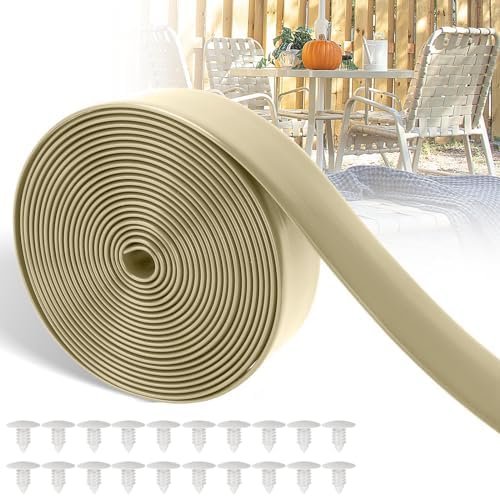 LukLoy 2″ Wide 20ft Long Vinyl Straps for Patio Chairs Repair DIY + 20 Rivets, Replacement Straps for Lawn Chairs Patio Garden Balcony Outdoor Lounge Dining Furniture Repair, Driftwood