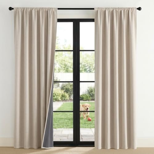 NICETOWN 100% Blackout Curtains for Bedroom, Living Room – Linen Textured Thermal Insulated Drapes Rod Pocket Top, Black Out Curtains with Grey Liner for Privacy, Natural, W52 x L80 in, 2 Panels NICETOWN 100% Blackout Curtains for Bedroom, Living Room – Linen Textured Thermal Insulated Drapes Rod Pocket Top, Black Out Curtains with Grey Liner for Privacy, Natural, W52 x L80 in, 2 Panels