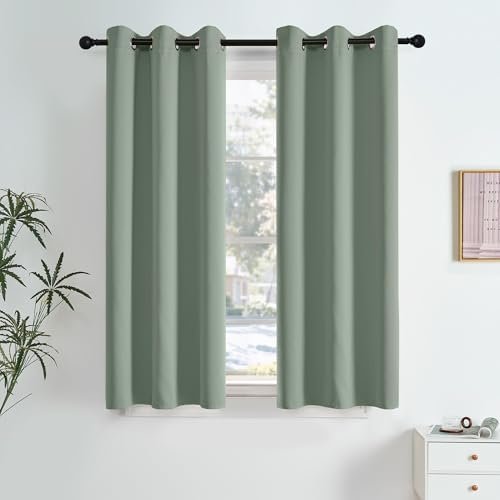 NICETOWN Sage Green Room Darkening Curtains 63 Inches Long 2 Panels for Living Room, Bedroom, Nursery Summer Thermal Insulated Blackout Drapes Grommet Noise Reducing Window Treatment, W40