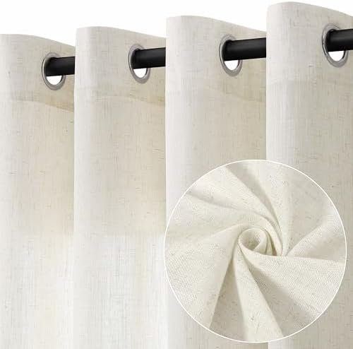 Natural Cream Linen Curtains 84 Inch Length 2 Panels for Living Room Bedroom, Light Filtering Sheer Curtains 84 Inches, Modern Farmhouse Grommet Semi Sheer Soft Privacy Drapes