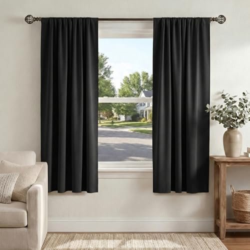 PONY DANCE Black Out Curtains 72 inch Long – Blackout Solid Rod Pocket Thermal Insulated Panels for Bedroom Living Room, Energy Efficient Window Drapes, 42-inch by 72-inch, Black, 2 Pieces PONY DANCE Black Out Curtains 72 inch Long – Blackout Solid Rod Pocket Thermal Insulated Panels for Bedroom Living Room, Energy Efficient Window Drapes, 42-inch by 72-inch, Black, 2 Pieces