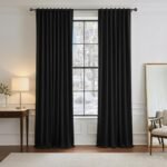 PONY DANCE Black out Curtains 96 inch Long, Extra Long Room Darkening Ceiling to Floor Curtains for Bedroom/Living Room Window, Back Tab Blackout Thermal Insulated Drape, 52 Inch Wide, 2 Panels, Black