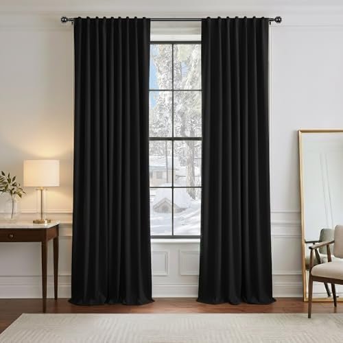 PONY DANCE Black out Curtains 96 inch Long, Extra Long Room Darkening Ceiling to Floor Curtains for Bedroom/Living Room Window, Back Tab Blackout Thermal Insulated Drape, 52 Inch Wide, 2 Panels, Black PONY DANCE Black out Curtains 96 inch Long, Extra Long Room Darkening Ceiling to Floor Curtains for Bedroom/Living Room Window, Back Tab Blackout Thermal Insulated Drape, 52 Inch Wide, 2 Panels, Black
