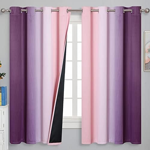 Pink and Purple Curtains 63 Inch Length 2 panels, Full Light Blocking Ombre Blackout Curtains for Kids Room, Thermal Insulated Noise Reducing Gradient Blackout Curtains for Girls Bedroom, 52×63 Inch Pink and Purple Curtains 63 Inch Length 2 panels, Full Light Blocking Ombre Blackout Curtains for Kids Room, Thermal Insulated Noise Reducing Gradient Blackout Curtains for Girls Bedroom, 52×63 Inch