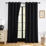 RYB HOME 100% Blackout Black Curtains for Bedroom Living Room, Thermal Insulated Heat Blocking Noise Reducing Window Curtains & Drapes for Kids Room, 52 inches Wide by 90 inches Long, 2 Panels Set