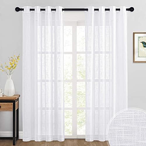 RYB HOME Semi Sheer Curtains 84 inches Long – Linen Textured White Curtains Privacy Large Window Decor for Living Room Bedroom Dining, W 52″ x L 84″, 2 Panels RYB HOME Semi Sheer Curtains 84 inches Long – Linen Textured White Curtains Privacy Large Window Decor for Living Room Bedroom Dining, W 52″ x L 84″, 2 Panels