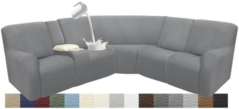Waterproof Reclining Sectional Couch Covers Washable L Shaped Couch Cover for Sectionals Recliner Sofa Covers Stretch Corner Recliner Slipcovers(5 Seater 1 Console Cover, Light Gray) Waterproof Reclining Sectional Couch Covers Washable L Shaped Couch Cover for Sectionals Recliner Sofa Covers Stretch Corner Recliner Slipcovers(5 Seater 1 Console Cover, Light Gray)
