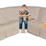 ALIECOM L Shaped Reclining Sectional Couch Covers 100% Waterproof Corner Recliner Sectional Sofa Cover Washable Printed Recliner Slipcovers Pet Dog Protector (5 Seat, Checkered Khaki)