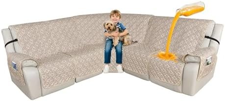 ALIECOM L Shaped Reclining Sectional Couch Covers 100% Waterproof Corner Recliner Sectional Sofa Cover Washable Printed Recliner Slipcovers Pet Dog Protector (5 Seat, Checkered Khaki) ALIECOM L Shaped Reclining Sectional Couch Covers 100% Waterproof Corner Recliner Sectional Sofa Cover Washable Printed Recliner Slipcovers Pet Dog Protector (5 Seat, Checkered Khaki)