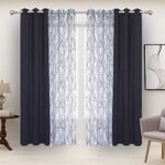 BONZER Mix and Match Curtains – 2 Pieces Branch Print Sheer Curtains and 2 Pieces Blackout Curtains for Bedroom Living Room Grommet Window Drapes, 37×84 Inch/Panel, Grey Dark, Set of 4 Panels