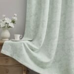Beauoop Green Floral Jacquard Blackout Curtains 84 Inches Long 2 Panels for Bedroom Living Room Sage Flower Chenille Room Darkening Thermal Insulated Soundproof Grommet Window Treatments Drapes, 52×84