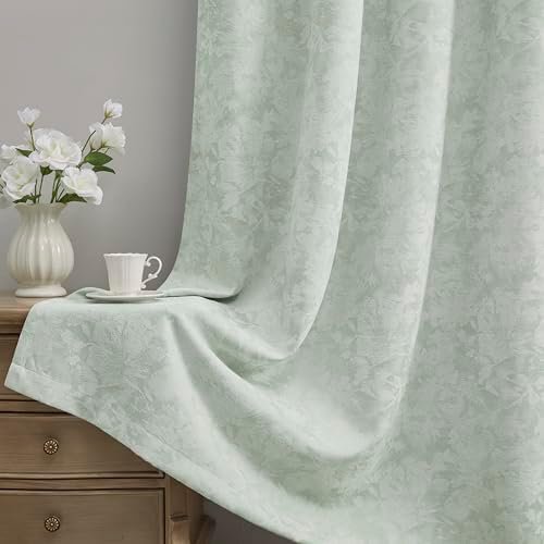Beauoop Green Floral Jacquard Blackout Curtains 84 Inches Long 2 Panels for Bedroom Living Room Sage Flower Chenille Room Darkening Thermal Insulated Soundproof Grommet Window Treatments Drapes, 52×84 Beauoop Green Floral Jacquard Blackout Curtains 84 Inches Long 2 Panels for Bedroom Living Room Sage Flower Chenille Room Darkening Thermal Insulated Soundproof Grommet Window Treatments Drapes, 52×84