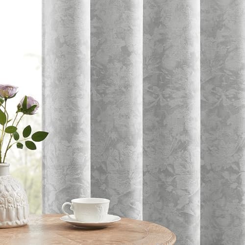 Beauoop Grey Floral Jacquard Blackout Curtains 84 Inches Long 2 Panels for Bedroom Living Room Gray Flower Chenille Room Darkening Thermal Insulated Soundproof Grommet Window Treatments Drapes, 52×84 Beauoop Grey Floral Jacquard Blackout Curtains 84 Inches Long 2 Panels for Bedroom Living Room Gray Flower Chenille Room Darkening Thermal Insulated Soundproof Grommet Window Treatments Drapes, 52×84