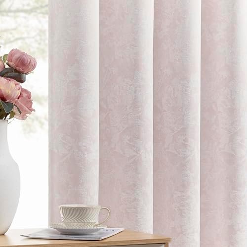 Beauoop Pink Floral Jacquard Blackout Curtains 84 Inches Long 2 Panels for Bedroom Living Room Chenille Flower Room Darkening Thermal Insulated Soundproof Grommet Window Treatments Drapes, 52×84 Beauoop Pink Floral Jacquard Blackout Curtains 84 Inches Long 2 Panels for Bedroom Living Room Chenille Flower Room Darkening Thermal Insulated Soundproof Grommet Window Treatments Drapes, 52×84