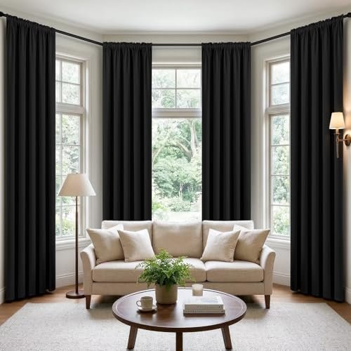 CUCRAF Black Blackout Curtains 84 inch Length 2 Panels Set, Rod Pocket Room Darkening Drapes for Bedroom Living Room, Insulated Thermal Light Blocking Window Curtain (W52 x L84 Inch) CUCRAF Black Blackout Curtains 84 inch Length 2 Panels Set, Rod Pocket Room Darkening Drapes for Bedroom Living Room, Insulated Thermal Light Blocking Window Curtain (W52 x L84 Inch)
