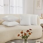 Deconovo Throw Pillow Covers 18 x 18 Inch Set of 4, Covers Only No Insert, Faux Linen Decorative Square Pillowcases with Hidden Zipper for Couch Sofa Bed Living Room, Natural White (Warm Off-White)