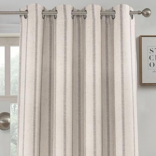 DriftAway Farmhouse Linen Blackout Curtains 96 Inches Long for Bedroom Striped Double Layer Thermal Insulated Sound Reducing Lined Grommet Rustic Drapes for Living Room 2 Panels W52 x L96 Gray DriftAway Farmhouse Linen Blackout Curtains 96 Inches Long for Bedroom Striped Double Layer Thermal Insulated Sound Reducing Lined Grommet Rustic Drapes for Living Room 2 Panels W52 x L96 Gray