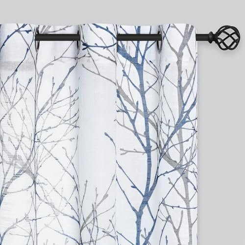 FMFUNCTEX Linen Semi Sheer Curtains for Bedroom, Blue White Curtains 84 Inches Long for Living Room, Grey Tree Branch Patterned Curtain Light Filtering Farmhouse Window Drapes, Grommet Top 2 Panels FMFUNCTEX Linen Semi Sheer Curtains for Bedroom, Blue White Curtains 84 Inches Long for Living Room, Grey Tree Branch Patterned Curtain Light Filtering Farmhouse Window Drapes, Grommet Top 2 Panels