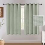 H.VERSAILTEX Linen Curtains 63 Inch Long Farmhouse Completely Light Filtering Curtains 2 Panels Set Privacy Drape Grommet for Bedroom 52 x 63 Inch, Green Bay