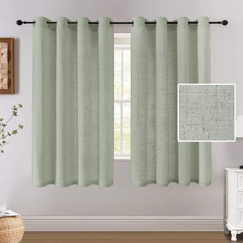 H.VERSAILTEX Linen Curtains 63 Inch Long Farmhouse Completely Light Filtering Curtains 2 Panels Set Privacy Drape Grommet for Bedroom 52 x 63 Inch, Green Bay H.VERSAILTEX Linen Curtains 63 Inch Long Farmhouse Completely Light Filtering Curtains 2 Panels Set Privacy Drape Grommet for Bedroom 52 x 63 Inch, Green Bay