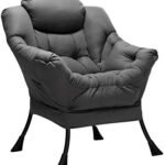 HollyHOME Lazy Chair with Armrest and Side Pocket, Comfy Accent Lounge Chair,Leisure Sofa Armchair for Living Room, Bedroom, Dorm, or Small Spaces, Oversized Reading Sofa Chair,Dark Grey