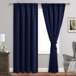 JIUZHEN Blackout Curtains for Bedroom – Thermal Insulated Room Darkening Rod Pocket Curtains for Living Room, Set of 2 Panels with Tiebacks, 42 x 84 Inch Length, Navy Blue