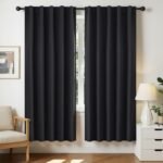 Joydeco 72 Inch Blackout Curtains for Bedroom, Black Out Curtains 72 Inch Long, Room Darkening Curtains & Drapes for Living Room Window Rod Pocket Back Tab (W52 x L72 Inch, Black)