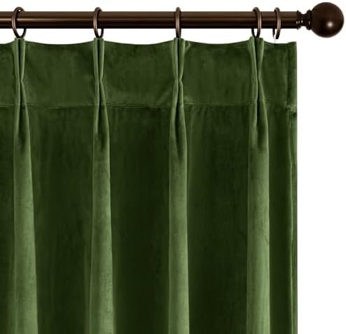 Joydeco Pinch Pleated Velvet Curtains 96 Inch Long 2 Panel Set Green Curtains for Bedroom Living Room, Thermal Insulated Back Tab Blackout Luxury Drapes with Adjustable Hooks (40”W x96”L,Olive Green) Joydeco Pinch Pleated Velvet Curtains 96 Inch Long 2 Panel Set Green Curtains for Bedroom Living Room, Thermal Insulated Back Tab Blackout Luxury Drapes with Adjustable Hooks (40”W x96”L,Olive Green)