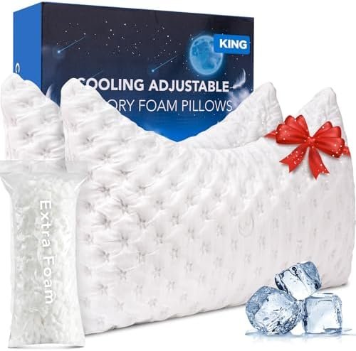 KUCEY Cooling Side Sleeper Pillow for Neck and Shoulder Pain, Luxury Shredded Memory Foam Curved Bed Pillows for Sleeping Set of 2- Adjustable King Size- Washable Cover Crescent White KUCEY Cooling Side Sleeper Pillow for Neck and Shoulder Pain, Luxury Shredded Memory Foam Curved Bed Pillows for Sleeping Set of 2- Adjustable King Size- Washable Cover Crescent White