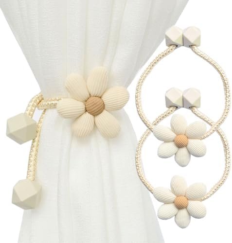 Magnetic Curtain Tiebacks, 2 Pack Window Curtain Treatment Holdbacks Tie Back Holders with Weave Twist Rope for Home Bedroom Office Indoor & Outdoor Decorative Boho Flower Cream Beige Magnetic Curtain Tiebacks, 2 Pack Window Curtain Treatment Holdbacks Tie Back Holders with Weave Twist Rope for Home Bedroom Office Indoor & Outdoor Decorative Boho Flower Cream Beige